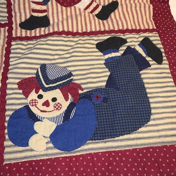 Vintage RAGGEDY ANN & ANDY Handmade Patchwork Baby Quilt Crib Blanket 30” x  30” - Picture 5 of 10